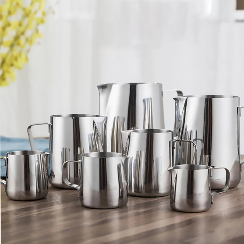 Milk Creamer Frothing Pitcher Stainless Steel, 350/600/1000/1500ml Coffee Cup Jug Latte Espresso Cappuccino Milk Cup Barista